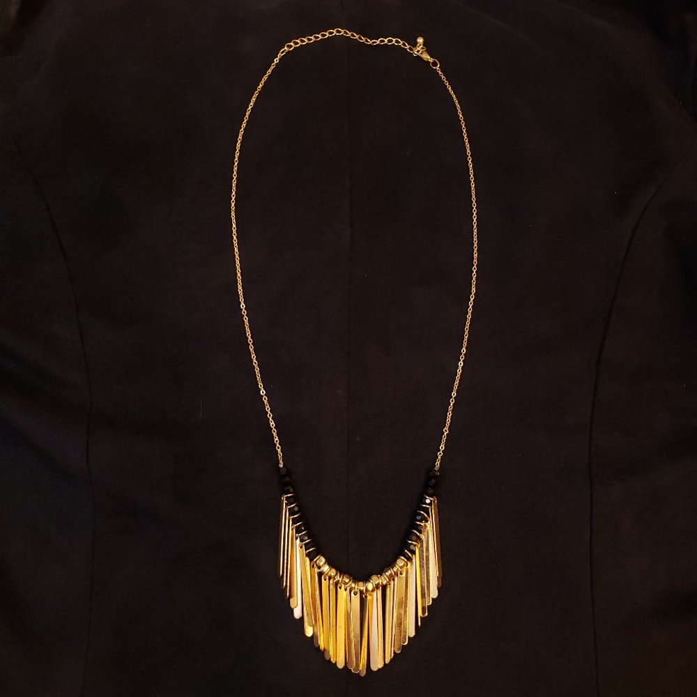 Gold Fringe Necklace with Bead Accents